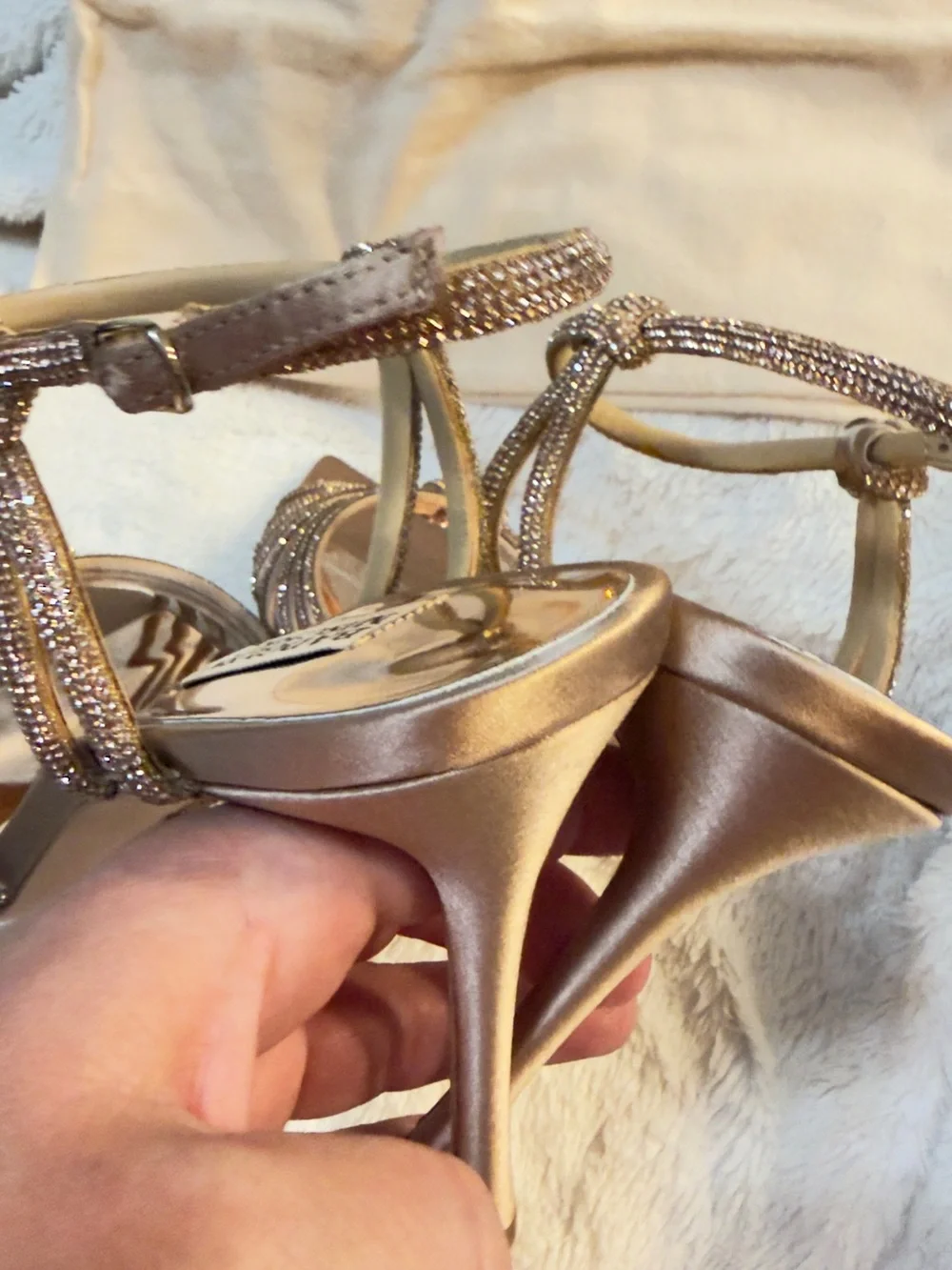 BADGLEY MISCHKA New- Warm Almond-Estella Square Toe Stiletto Heeled Sandal 8.5